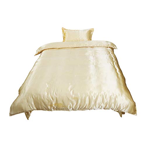 uxcell 布団カバーセット 寝具セット ゴールデン サテン シルク類似 羽毛カバー枕ケース シート ツインサイズ 人工のプロティンファイバー