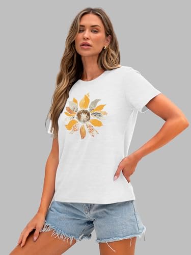 Image of Anbech Womens Dandelion Graphic T-Shirts Teen Girls Cute Sunflower Print Casual Tee Tops