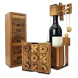 BSIRI Board Game and Bottle Puzzle Bundle Wooden Tic Tac Toe Tumbling Tower and Bottle Puzzle or Fun with Family on Holiday and Decoration for House