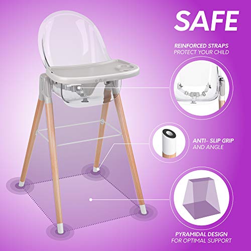 Children Of Design 6 In 1 Deluxe Wooden High Chair For Babies & Toddlers, Modern Safe & Compact Baby Highchair, Easy To Clean, Removable Tray, Easy To Assemble, 6 Options 3 Seat Positions 2 Heights #TOP4