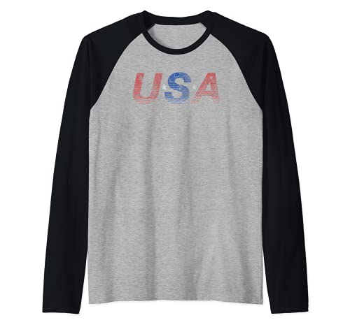 USA Lined Colours Raglan Baseball Tee, Black