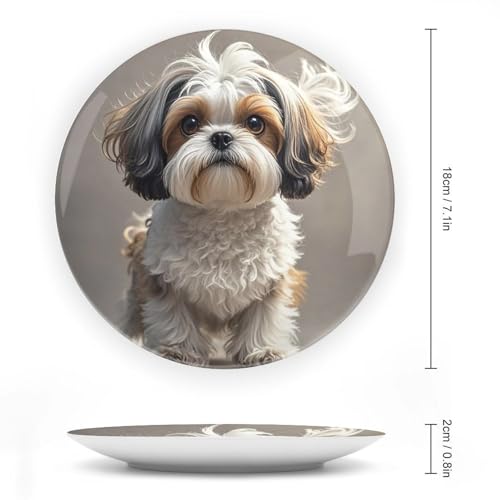 Plato decorativo de porcelana hueso de perro Shih Tzu 7 pulg miniatura 2