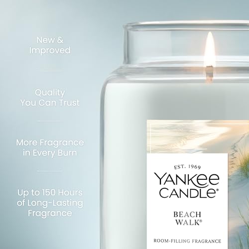 Yankee Candle Large Jar Scented Candle with up to 150 Hour Burn Time, Premium Plant Wax Blend for Consistent Burn, 22 oz Jar Candle with Room Filling Fragrance, Beach Walk