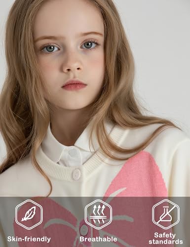 Image of BOBOYOYO Girls Cute Cardigan Cotton Girls Button Up Sweater Knit Jacket | Long Sleeve Crew Neck Kawaii Clothes for Casual School Wear