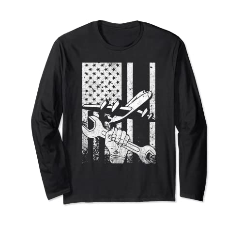 Bandera de mecánico de avión, el mejor regalo de técnico de aviación piloto Manga Larga