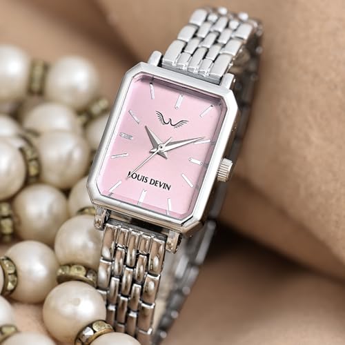 Image of LOUIS DEVIN Silver /Brown /Rose Gold Bracelet Metal Chain Analog Wrist Watch for Women (Blue /Green /Pink /Black /Silver /Brown /Rose Gold Dial) | LD-LS193-CH