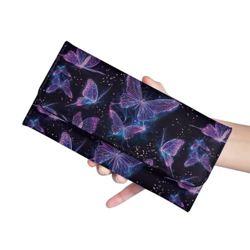 Image of AFPANQZ Galaxy Butterfly Womens Wallets, Leather Trifold Multi Card Holder Slots Wallet, Elegant Clutch Long Purse for Women Ladies Travel Purses with Phone Holder Zip Coin Pocket, Purple Black