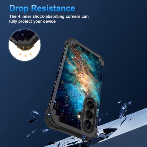 Rancase for Galaxy S26 Case,Three Layer Heavy Duty Shockproof Protection Hard Plastic Bumper +Soft Silicone Rubber Protective Case for Samsung Galaxy S26 5G,Glow in The Dark-Cyan Starry Shines - image 6