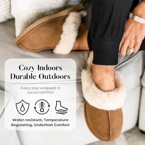 Image of Dearfoams Women's Sydney Shearling Indoor /Outdoor Water Resistant Scuff Slipper