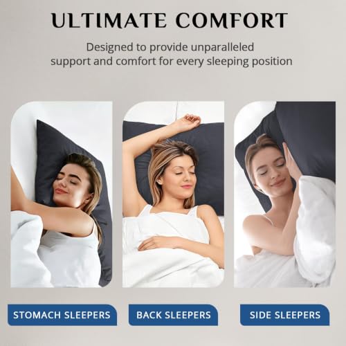 Image of JOLLYVOGUE Black Pillows Queen Size Set of 2, Supportive Firm Bed Pillows with Oeko-Tex Certified Soft Down Alternative Fill, Fluffy Luxury Hotel Quality for Back, Stomach and Side Sleepers