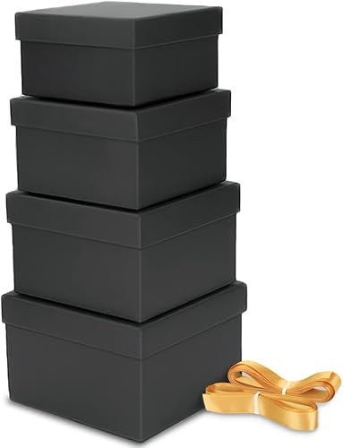 Miniatura 10 de Bengnkes Caja de regalo de papel kraft pequeñas con tapas para regalos, 4 paquetes de cajas de regalo cuadradas de lujo con cinta de 17 pies para