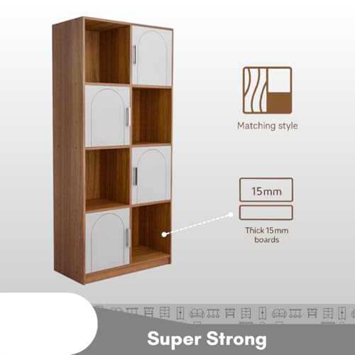Image of Cube Arch Engineered Wood Open & Closed Bookshelf | Display Unit | Open 4 Shelves & 4 Door Cabinet Storage for Home & Office|1 Year Warranty (Finish - Leon Teak, Knock Down)