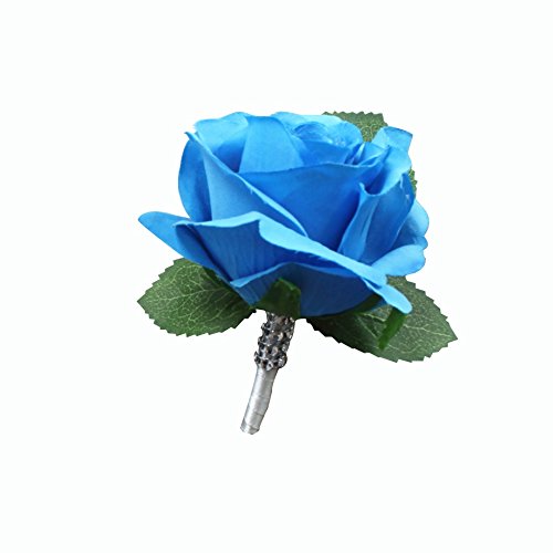 Angel Isabella 20Pc Wedding Bridal Party Flower Package- Malibu/Turquoise,Natural White.rose,Real Touch Calla Lily Bouquet,Boutonniere,Wrist Corsage #TOP2