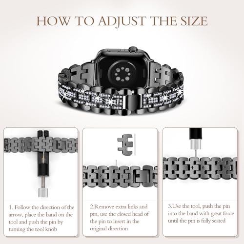 Ruibopad Bracelet en métal pour Apple Watch de 44 mm, bracelet élégant en acier inoxydable, compatible avec Apple Watch Series 9 8 7 Apple Watch 49 mm/45 mm/42 mm, bracelet élégant pour iWatch Series – vue 6