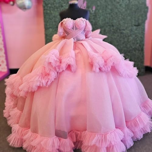 2025 Cute Butterfly on Lace Flower Puffy Ball Gown Sweet 16 XV Dresses Illusion Waist Quince3