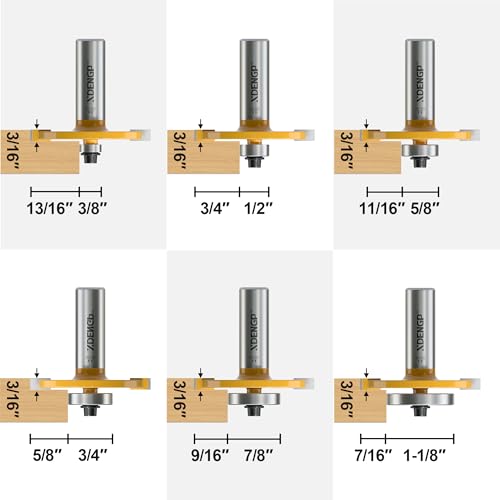 Image of Rabbet Router Bit Set 1 /2 Shank, Rabbeting Router Bits 1pcs with 6 Bearings for Interchangeable and Adjustable Multi Depths Cutter 1 /8 inch, 1 /4 inch, 5 /16 inch, 3 /8 inch, 7 /16 inch, 1 /2 inch