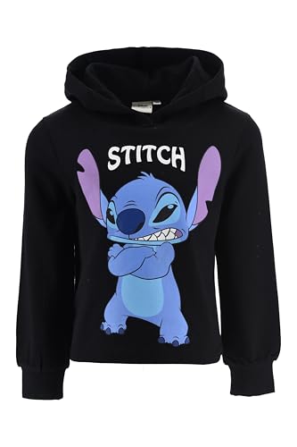 Disney - Disney Stitch Sweat à Capuche Fille, Design Classique Sweat-Shirt Textile Doux Pull à Capuche pour Fille, Tailles 6 à 12 Ans (FR/ES, Âge, 10 Ans, Taille Normale, Noir)