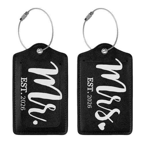 2 Pcs 2026 Mrs Mr Luggage Tag for Suitcase Steel Loop with Privacy Cover ID Label Engagement Wedding Bridal Shower Gift for Women Men Couple