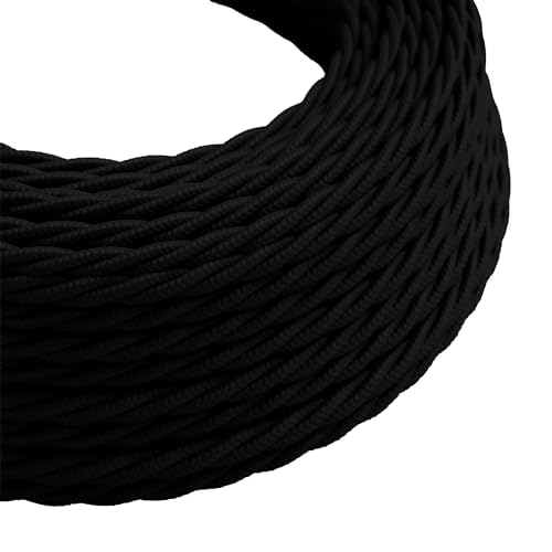 10m 3 Core Twisted Electrical Cable Vintage Italian Style Cable with Earth Wire, Antique Braided Woven Silk Lighting Flexible Fabric 0.75mm Cord, DIY Pendant Light, VDE Certification (Twisted - Black) — image 1