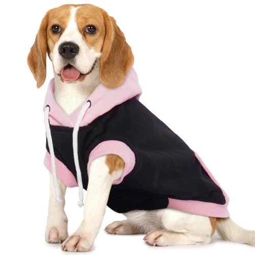 Hjumarayan Felpe con Cappuccio per Cani, Cotone Felpe per Bulldog Francese Felpa senza Maniche per Cani a Blocchi di Colore, Felpa con Cappuccio Cane per Primavera Autunno Inverno, Rosa XL
