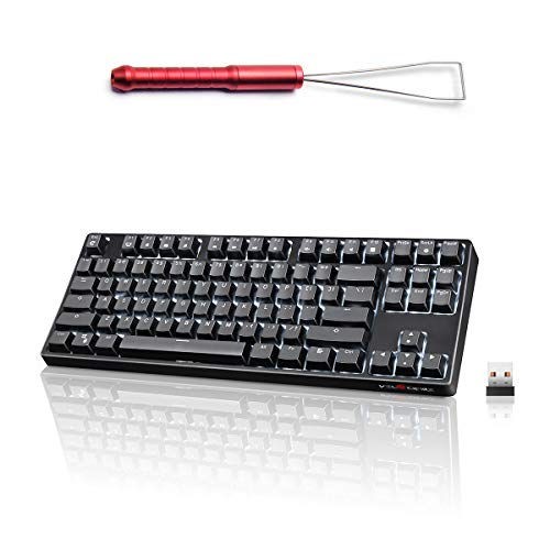 VELOCIFIRE TKL02WS Black Mechanical Keyboard with Red 3 in 1 Keycap Puller
