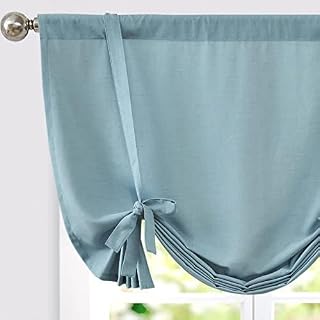 Vangao Estor para cocina, moderno, color azul, aspecto de lino, juego de 1 unidad, 105 x 135 cm, con barra, cortina de cocina para caravanas, corta, semitransparente