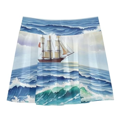 Joisal Girls Skorts Athletic Shorts Toddler Tennis Skirts 2 in 1 Pleated Skort Nautical Seascape Ship Sail 3t2