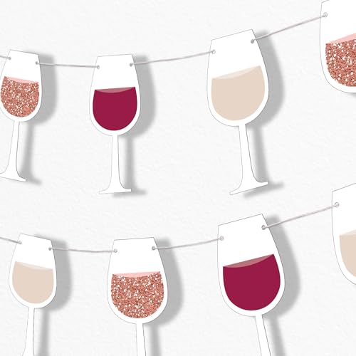 Big Dot of Happiness But First Wine Garland Banner Adult Birthday Party Decorations Backdrop 30 Feet of Cord 15 Double-Sided Paper Red & White Wine Glass Shapes