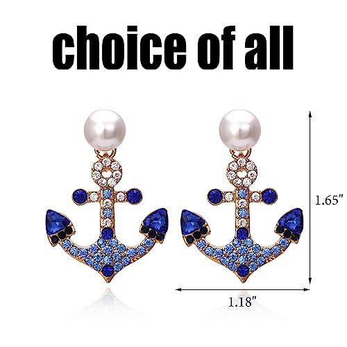 Anchor Earrings for Women Blue Rhinestone Dangle Earrings Navy Symbol Jewelry Nautical Outfits Yacht Rock Party Accessories4