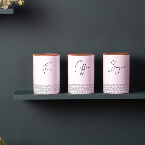 Image of nestroots Tea Coffee Sugar Containers Set of 3 | 750g Airtight Kitchen Storage Jars & Canisters for Dry Fruits, Spices, or Baking Essentials | Chalk White Tin Design for Modern Kitchen Decor