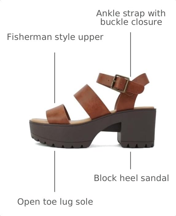 Image of Soda ACCOUNT ~ Women Open Toe Two Bands Lug sole Fashion Block Heel Sandals with Adjustable Ankle Strap