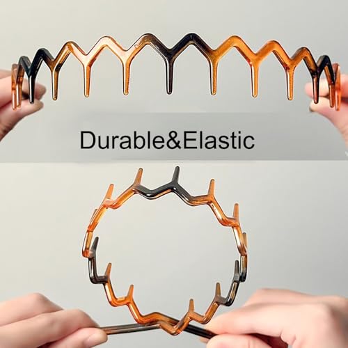 Image of ULTIMUTE 8 PCS Fashion Effortless Plastic Headbands with Teeth Comb Black Skinny Headbands No Slip Hair Accessories Bands for Women Men Teen Girls, Amber&Bright Black