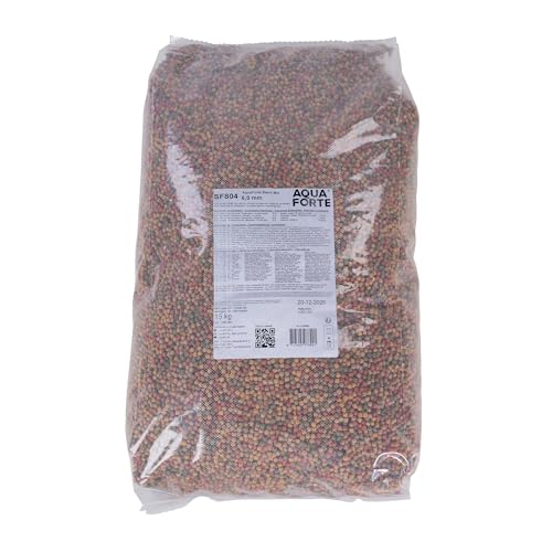 AquaForte Hochwertiges schwimmendes Grundfutter für Zierfische 15 kg (± 40 Liter) Medium Pellets 6mm, Vier verschiedene Fischpellets, Rohprotein: 32,3%, Rohfett: 4%, Rohzellulose: 4,5%, Rohasche: 5,6%