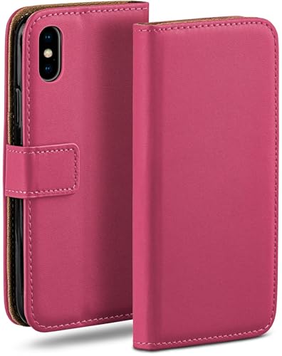 Étui de protection à rabat à 360 contre les rayures d'écran iPhone XS simili cuir rose