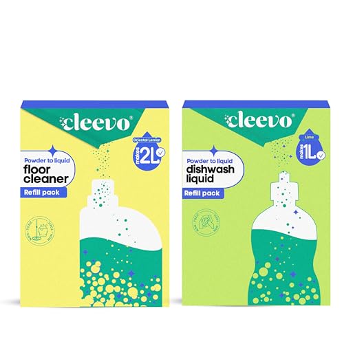 Image of Cleevo Smart Refill Combo - Dishwash Gel 1L + Floor Cleaner 2L | Non-Toxic Dish & Floor Cleaning Set | Kids & Pet Safe