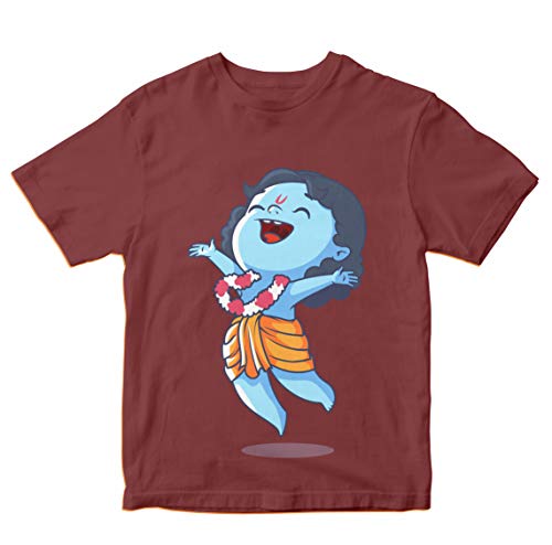 Image of Boys' Regular Fit T-Shirt Krishna Leaping with Joy 100% Cotton Boy's Girl's Unisex Fit T-Shirt
