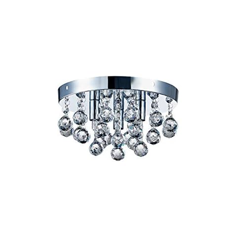 Am-Light Modern Ceiling Light, Chrome Finish with K9 Crystal Droplets Clear for Dining Room and Living Room. Size : 25 cm Diameter Cover