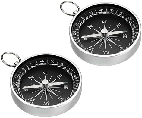 PATIKIL Pocket Compass, 2 Pack Survival Sports Navigation Compass with Key Ring for Outdoors Camping Hiking, White