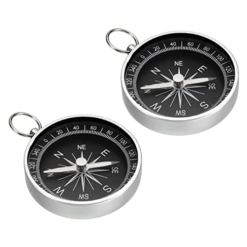 Patikil Pocket Compass, 2 Pack Survival Sports Navigation Compass With Key Ring For Outdoors Camping Hiking, White #TOP3