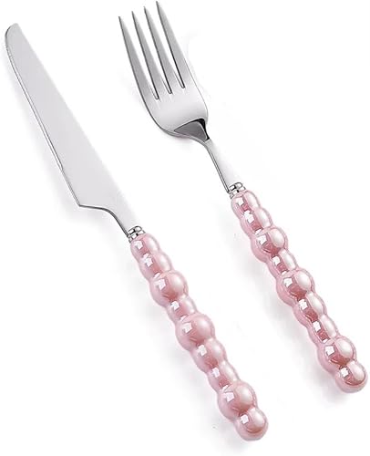 Juego de cubiertos de perlas, cubiertos creativos de acero inoxidable con mango de cerámica para cocina, hotel, hogar, cuchillo para carne, cuchara