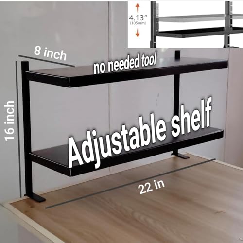 Image of 2 Tier Desk Shelf Clamp-On Above or Under - Desktop Organizer for Office Accessories & Gaming Setup, Black, Tool-Free Installation