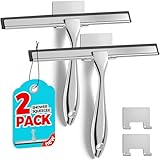 ALFLOD 2PACK Shower Squeegee for Glass Doors, Squeegee for Shower Glass，All-Purpose Tile Walls, Bathroom, Window, Glass and Car Windshield, Mirrors and Kitchen-Stainless Steel, 10 Inches, Silver