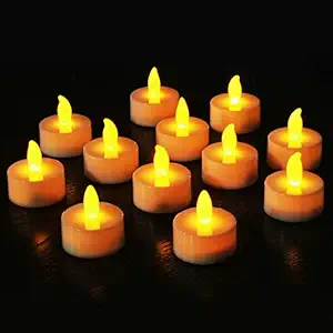 Novelty Place Flameless LED Tea Light Candles in Warm Yellow Flickering Bright Tealights Electric Battery-Powered Tealight Candles for Votive, Wedding, Birthday,Party (Pack of 12)