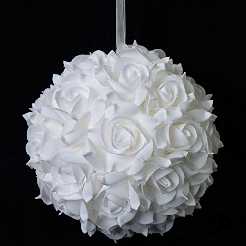 Idyllic 8 Inches Artificial Flowers Roses, Kissing Flower Balls, Diy Wedding Bouquets Party Home Decorations, Set Of 2, White #TOP3