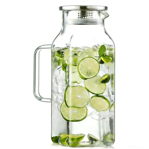 MYQYBRO 1 Pack 2 Liters/68 oz Square Glass Pitcher with Lid and Handle