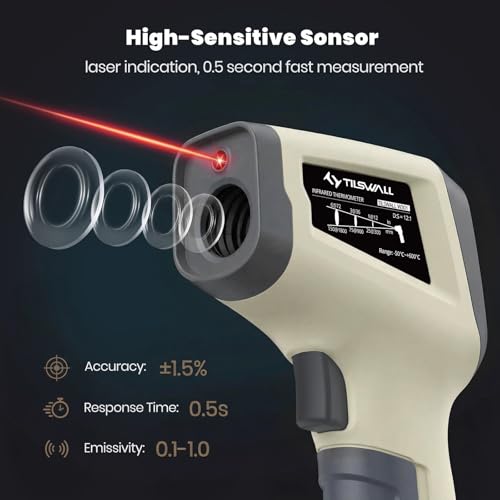 Tilswall Infrared Thermometer Laser Temperature Gun 58 F 1112 F Off White - image 3