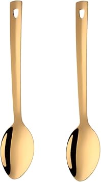 Large Serving Spoons Set,Stainless Steel Buffet Spoon,Long Handle Serving Spoons Set Of 2,Suitable for Restaurant And Home Buffet & Banquet Service Gold, 13 Inch 2 spoons
