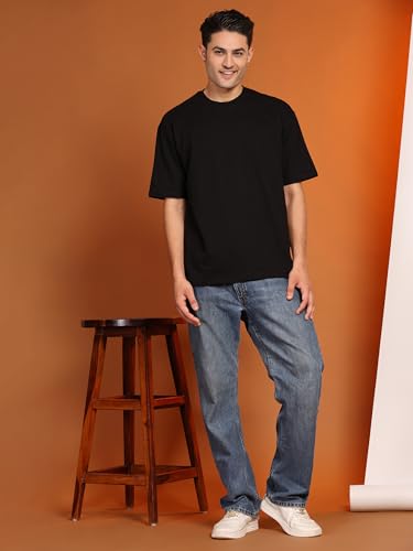 Image of Amazon Brand - Anarva Men's Oversized Cotton T-Shirt | Crew Neck | Half Sleeve | Solid Casual Tee