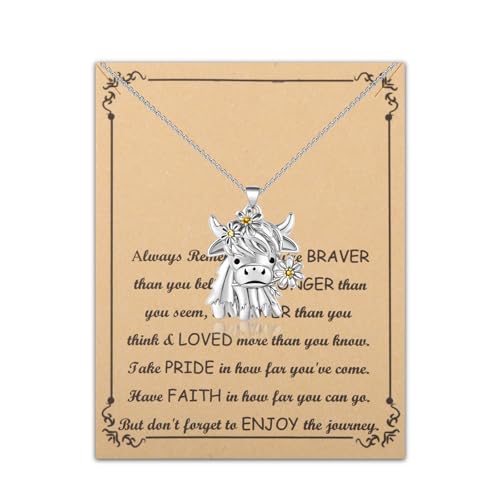 BNQL Highland Cow Necklace Cow Gifts for Cow Lovers Highland Cow Jewelry Gifts Cow Owner Gift Highland Cow Pendant Necklace, Large