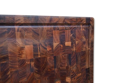 Image of Extra Large Acacia Wood Chopping Board 50x38cm | Restaurant Grade | Serving Platter for Cheese and Snacks | End Grain Butcher Block with Juice Groove